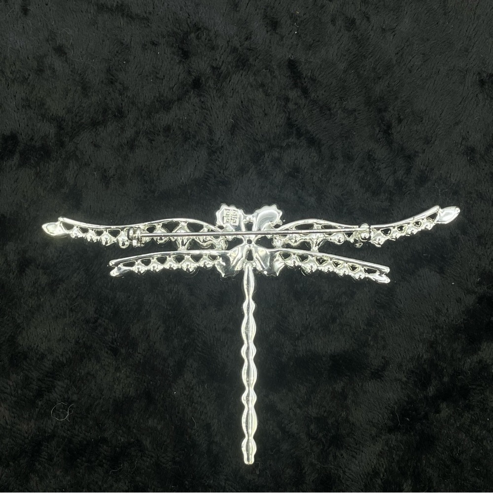 NWT GIVENCHY Dragonfly Pin Brooch Peach Moonstone Silver Tone Green Pink Crystal - Picture 7 of 9